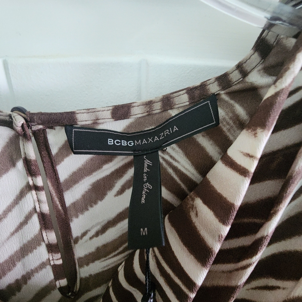 BCBGMAXAZRIA "Ayshea" Cowlneck Animal Print Blouson Tie Waist Dress Brown Sz M - Picture 8 of 9